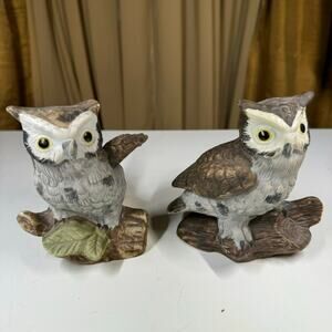 UC&GC Korea Vintage Owl Figurines Ceramic Great Horned Owl Pair 1970s–80s